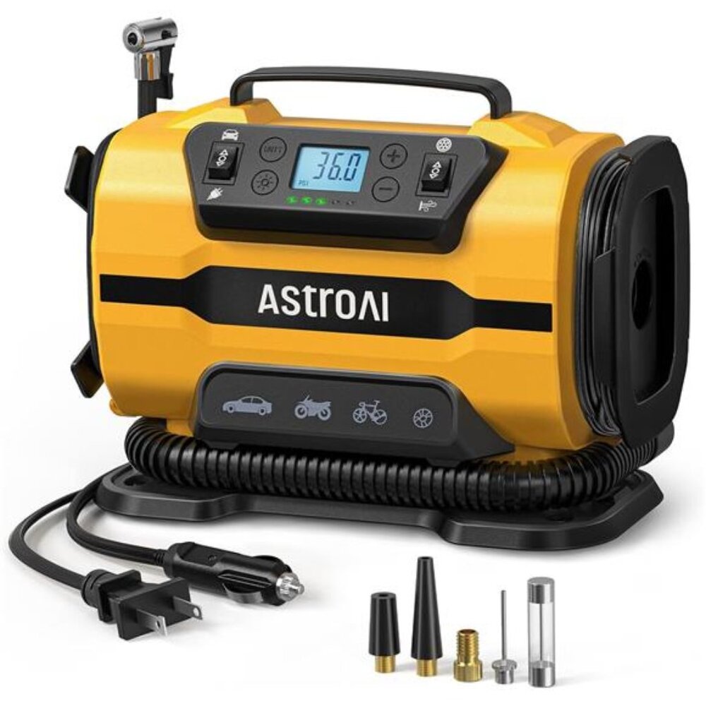 Tire Inflator Portable Air Compressor Pump 150PSI 12V DC/110V AC with Dual Metal